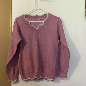 MISSLOOK Women's V-Neck Sweater in Pink and White